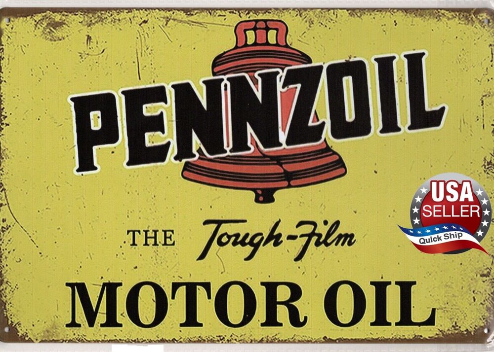 Retro Tin Sign • Petroliana • Pennzoil • The Tough Film Motor Oil • Liberty Bell
